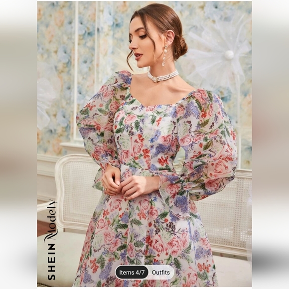 Shein Floral Lantern Sleeve Dress - Picture 3 of 9
